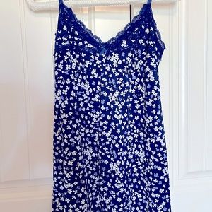 Blue sundress with white and blue daisy details